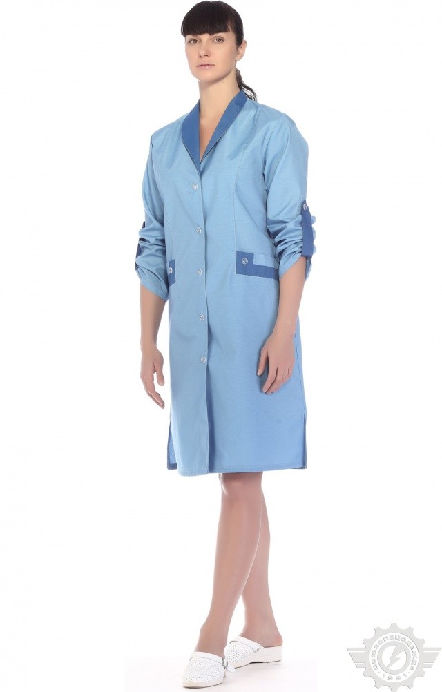 61739 Халат "Радуга" длинный рукав голубой  Одежда для обслуживающего персонала  размер 62 Спецодежда  - Вид №8