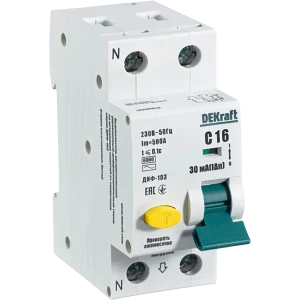 Дифференциальный автомат DEKraft 1P N C16 А 30 мА 6 кА AC 16204DEK