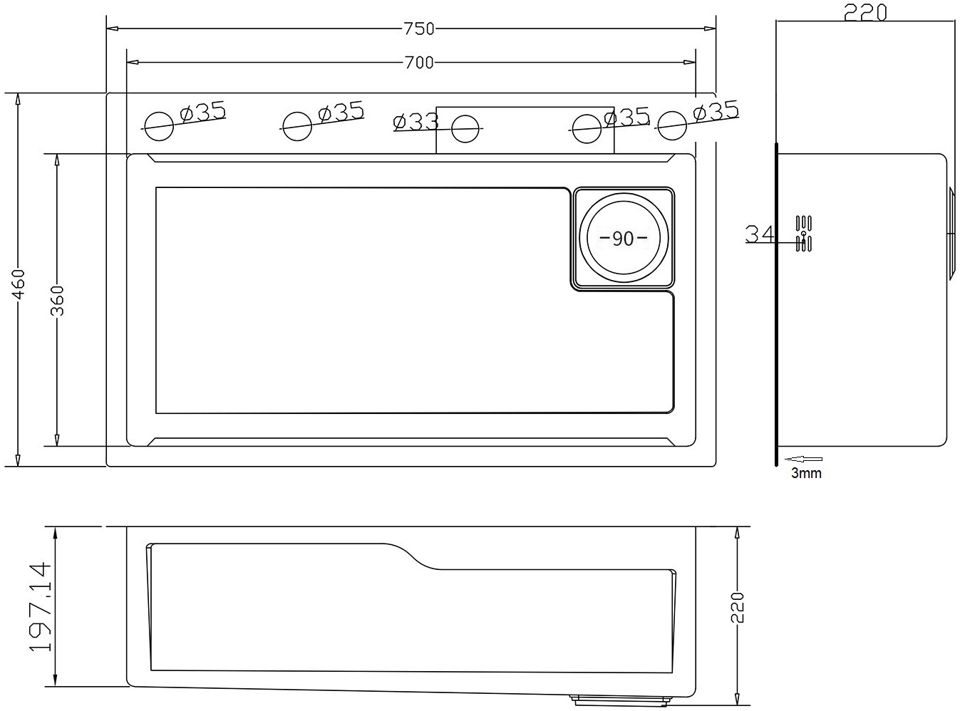 Мойка кухонная ZorG Master R ZM 7546 из нержавеющей стали с водопадом, сталь - Вид №8