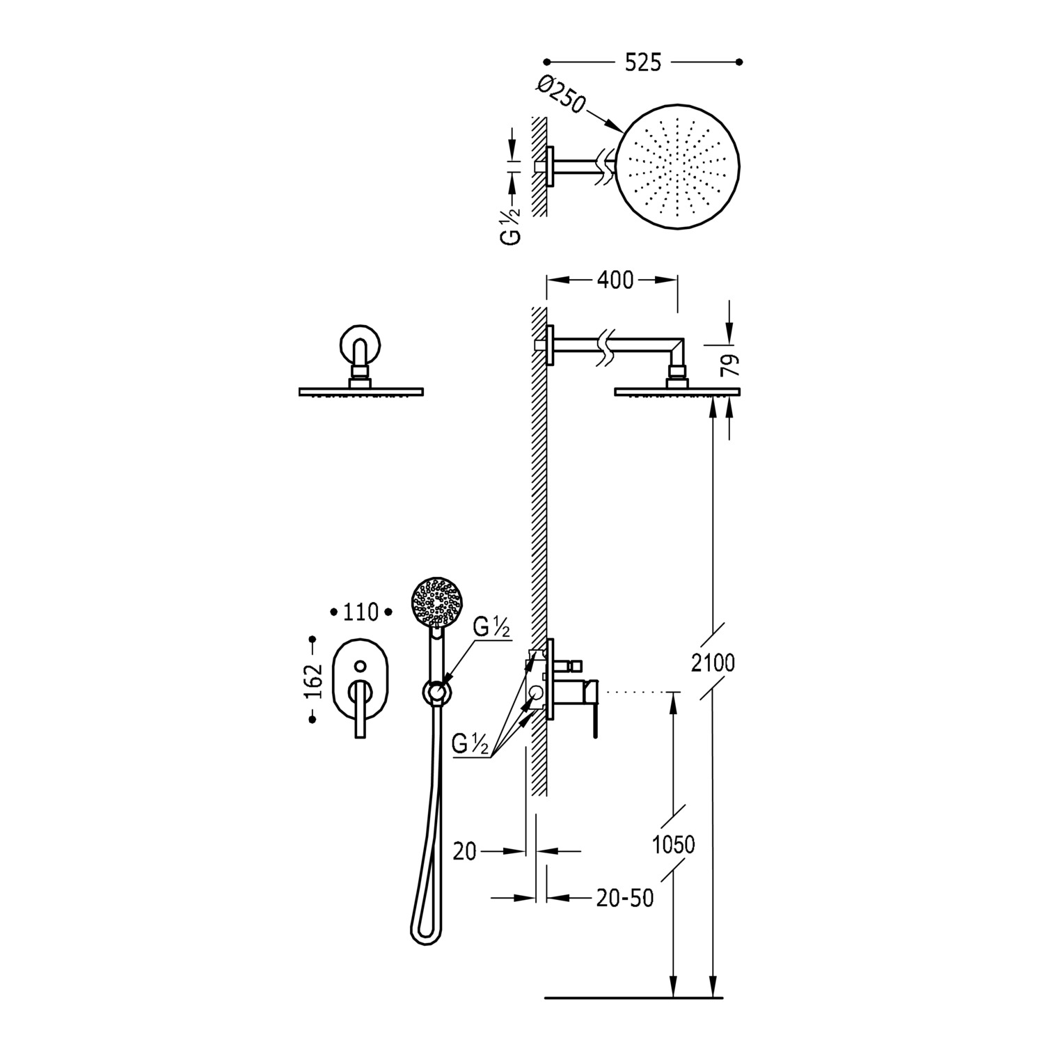 Комплект 2-ходового скрытого смесителя для душа с одной ручкой LEX-ALP-18188005 TRES - Вид №1