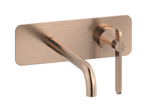 Встроенный в стену смеситель для раковины на 2 отверстия с длинным изливом в комплекте с донным клапаном WE ARE IB oh313on Brushed Rose Gold Soho