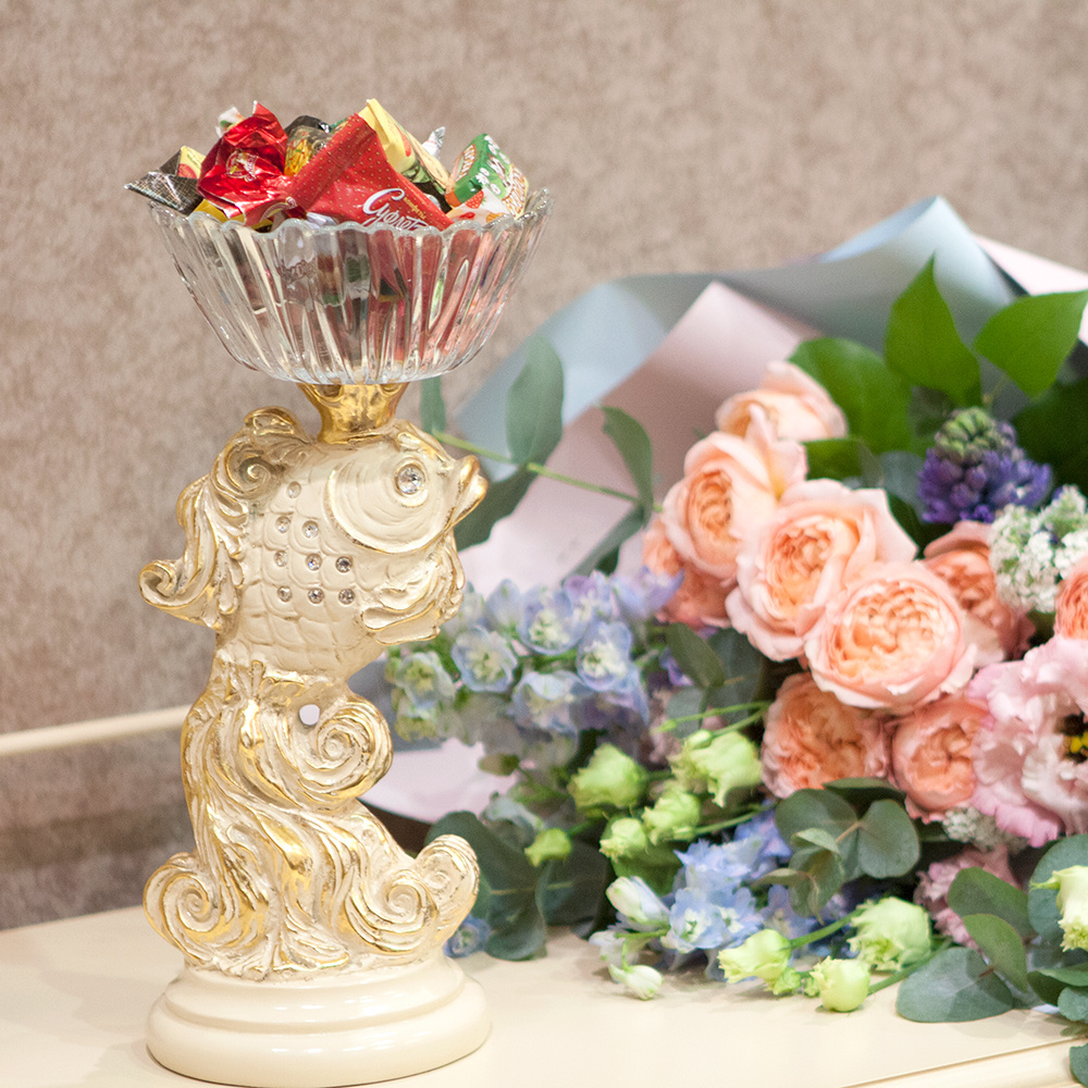 52019 BOGACHO Фруктовница-конфетница Заветное желание Айвори мрамор / стекло  - Вид №2