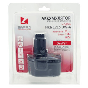 91271292 Аккумулятор НКБ 1215 DW-A для шуруповертов DeWalt 12В, 1,5Ач, NiCd, в блистере STLM-0530417 ЗАРЯД
