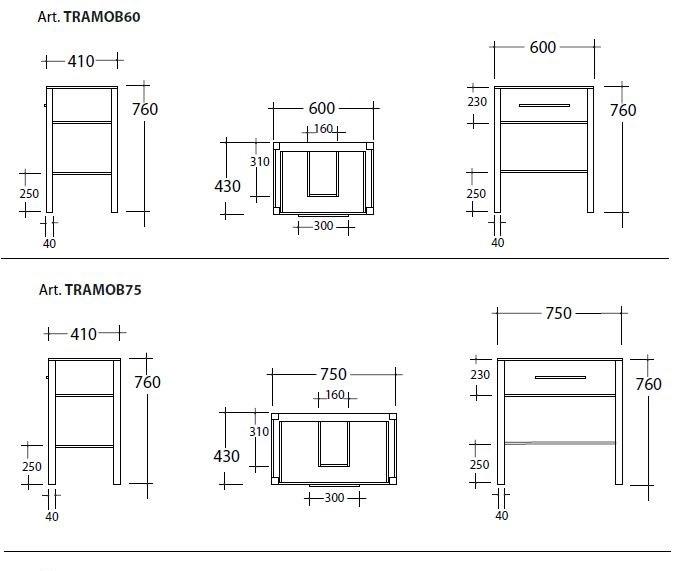 Olympia Ceramica Тумба под умывальник с ящиками Tratto Tramob60 / tramob75 - Вид №5