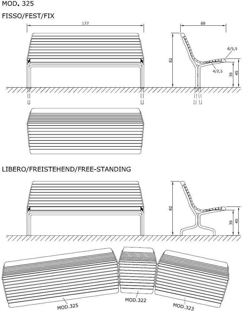 Euroform W Модульная деревянная скамья Contour 327, 328 - Вид №3