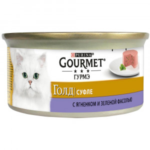 ПР0047570 Корм для кошек Голд Суфле с овощами, ягненком и зеленой фасолью, банка 85 г Gourmet