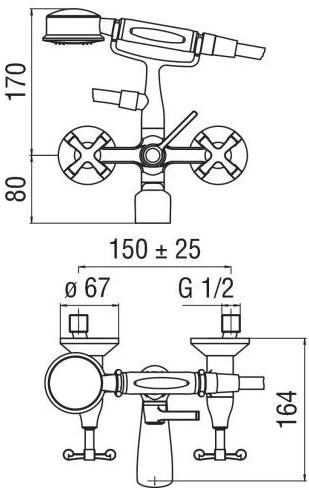 Nobili Rubinetterie Настенный смеситель для ванны с ручным душем Carlos primero Cp210cr - Вид №2