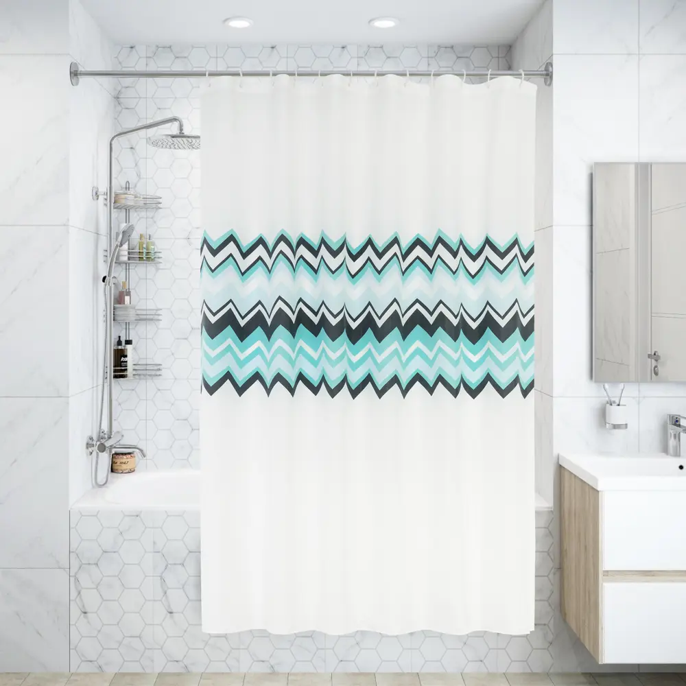 Штора для ванны Bacchetta Zig Zag Acqua с кольцами 180x200 см полиэстер , цвет мультиколор 84621376 STLM-2030286 Шторы текстильные