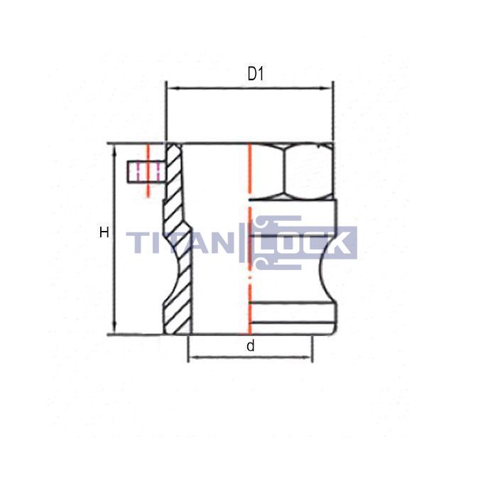 Камлок алюминиевый тип А серия "EcoLine" ниппель, внутр. резьба BSP 1/2", TL50AAL-EL TITAN LOCK  - Вид №1
