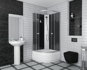 Душевая кабина NG- 7508-08BK BLACK (900х900х2150) высокий поддон(40см) стекло МОЗАИКА