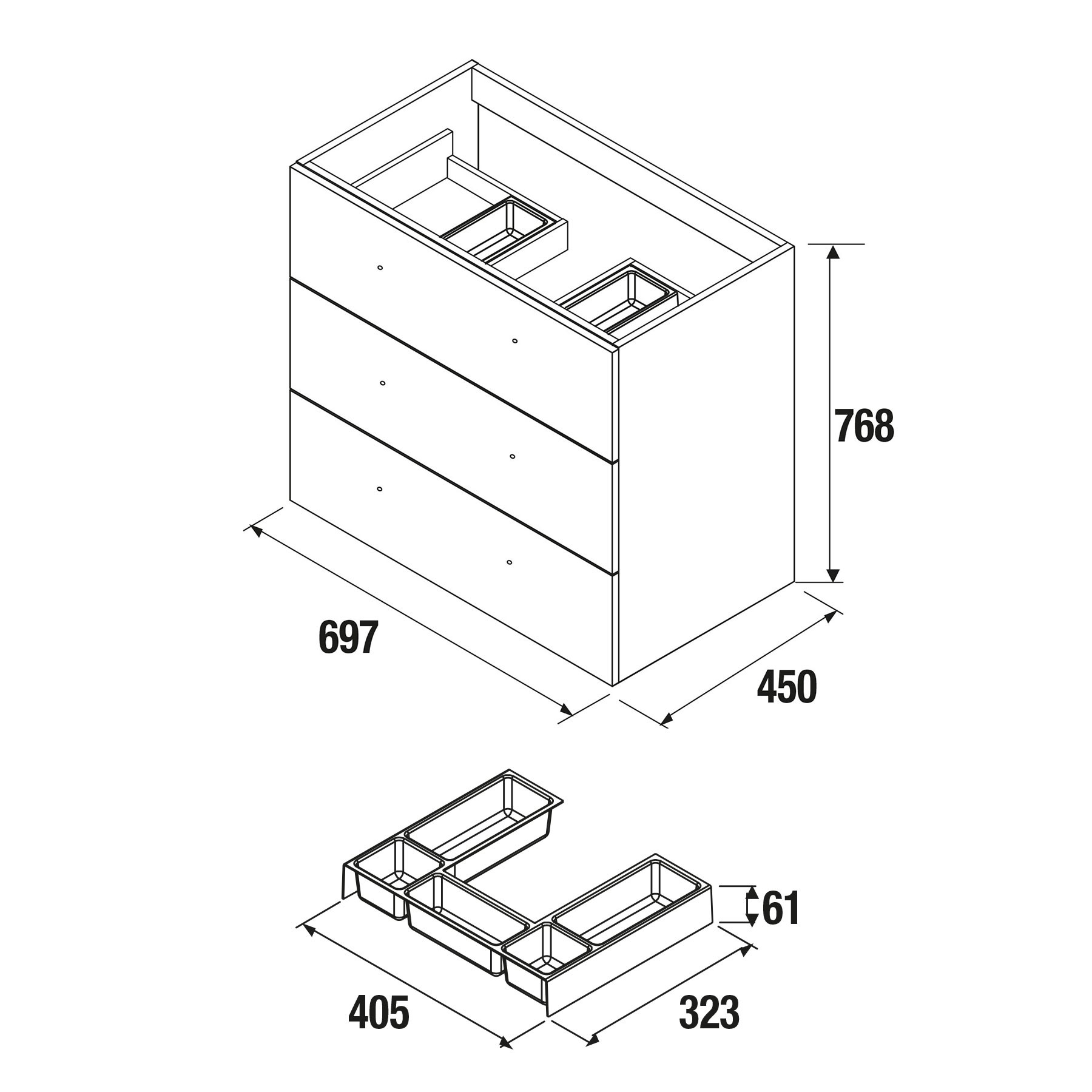 26583 SALGAR Мебель для умывальника FUSSION CHROME 700 3 ящика GLOSS WHITE 697 x 868 x 450 мм Глянцевый белый - Вид №2