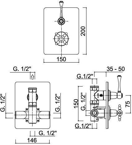 Rubinetteria Giulini Термостатический смеситель для душа на 2 отверстия с тарелкой Londra 8212-ln - Вид №1