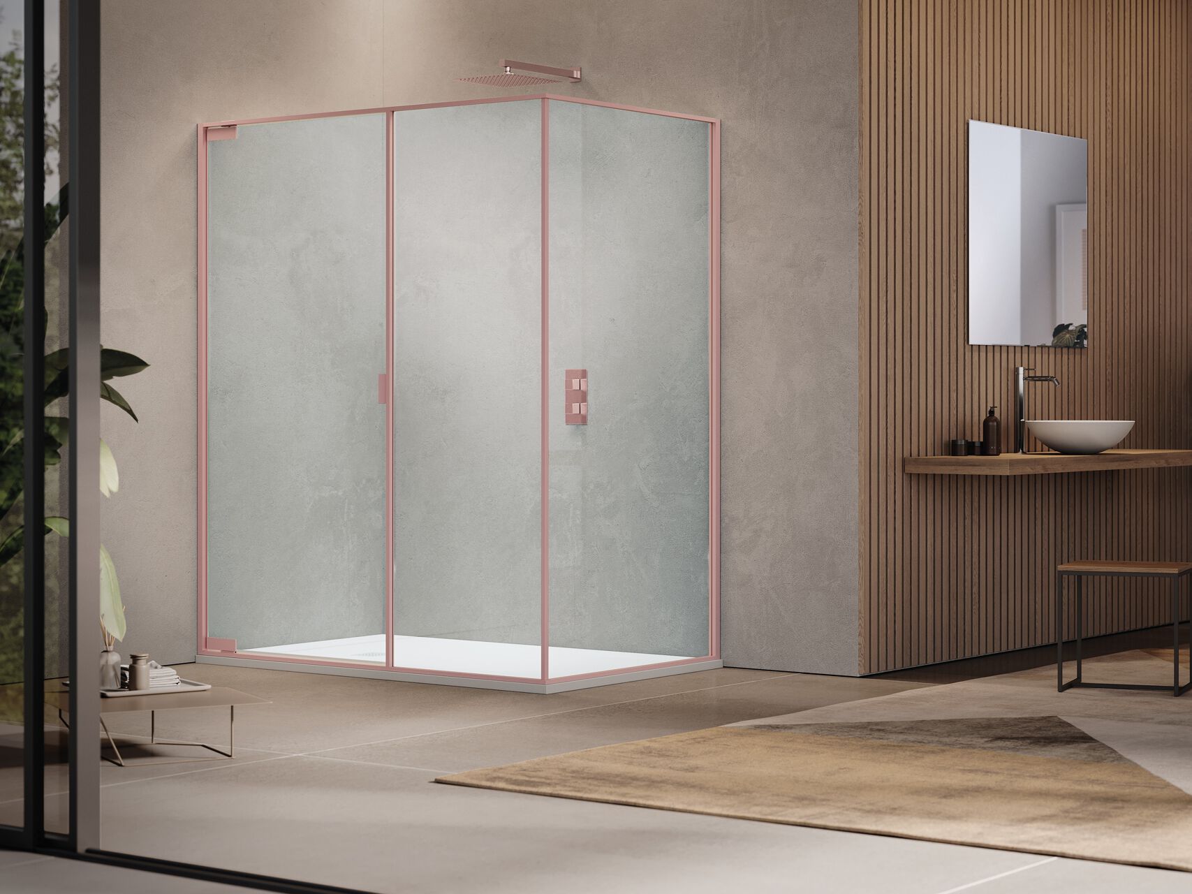 Поворотная поворотная дверь со встроенной фиксированной стеной только для угла с специальной фиксированной стеной Samo PYXIS ARCH-00076376