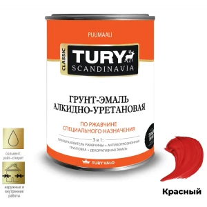 91450920 Грунт-эмаль АУ по ржавчине 3 в 1 Tury полуглянцевая красная RAL 3020 20 кг STLM-0855480