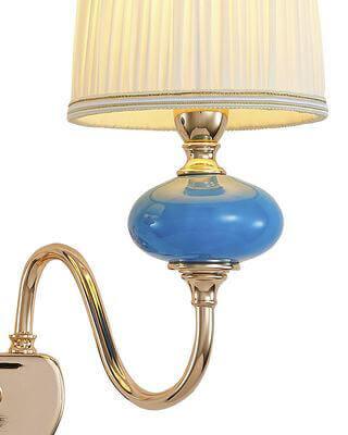 Бра с белыми абажурами голубое "Макей" 1031/2W-GD-PBL-WT LUMIEN HALL МАКЕЙ 00-3931602 Белый;голубой;золото  - Вид №3