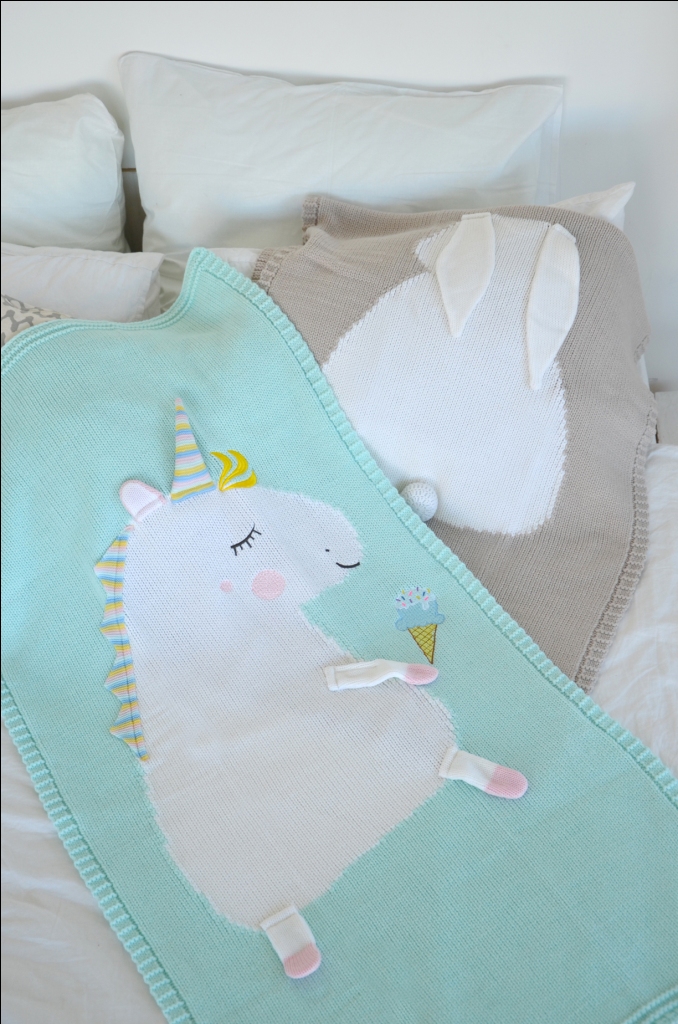 Плед ЕДИНОРОГ 60*120 св.бирюза+белый APERO ДИЗАЙНЕРСКИЕ, ЕДИНОРОГ, ЖИВОТНЫЕ 134604 Голубой  - Вид №5