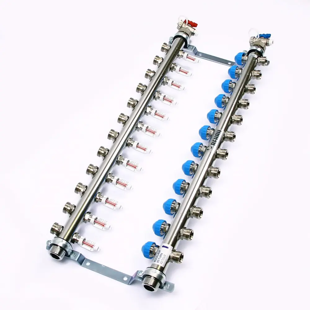 Коллекторная группа с расходомерами Rehau HKV-D 1"x3/4" 12 выходов нержавеющая сталь STLM-2171956