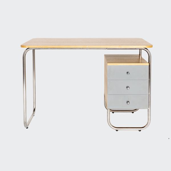 Стол рабочий письменный на металлических ножках со светло-серой тумбой Bauhaus WOODI  00-3966078 Беленый дуб;бежевый;серый  - Вид №2