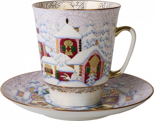 80393 Императорский фарфоровый завод Чашка с блюдцем "Зимний день" "Майская" Фарфор костяной 