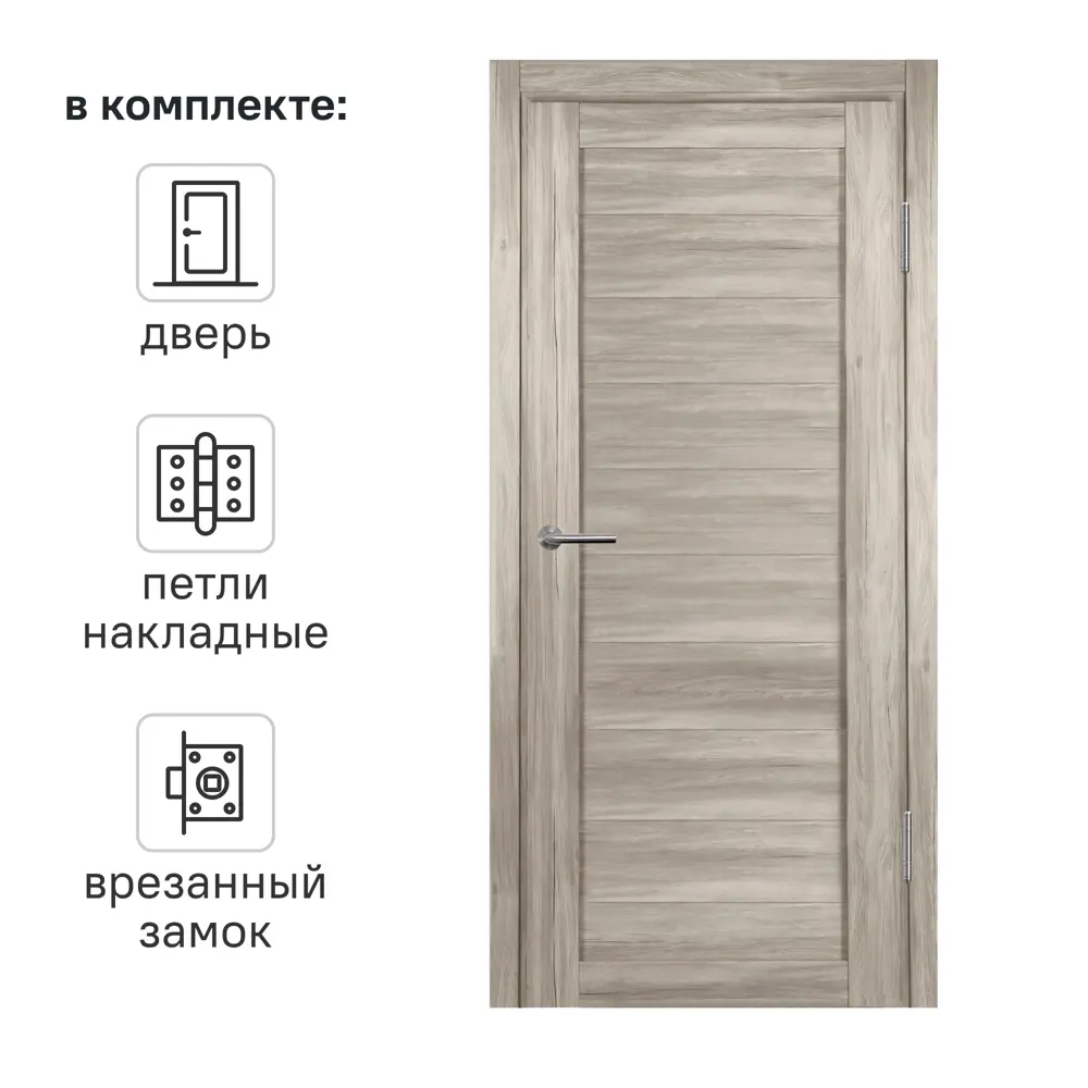 Дверь межкомнатная со стеклом Корса 80x200 см ПВХ цвет санремо светлый с замком и петлями 89441096 STLM-2116135 МАРИО РИОЛИ 
