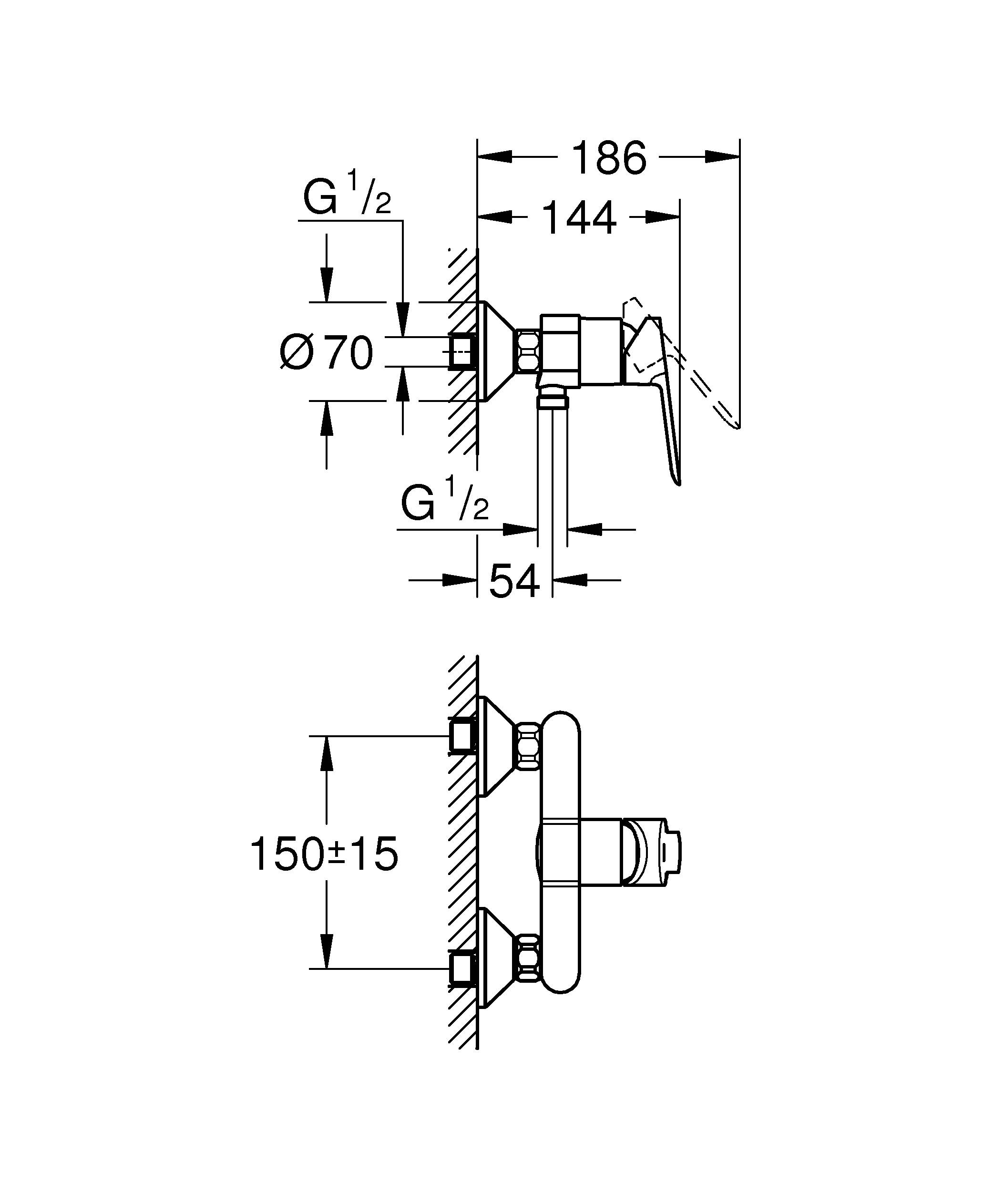 Смеситель для душа GROHE BauEdge, настенный монтаж (23636000) - Вид №1