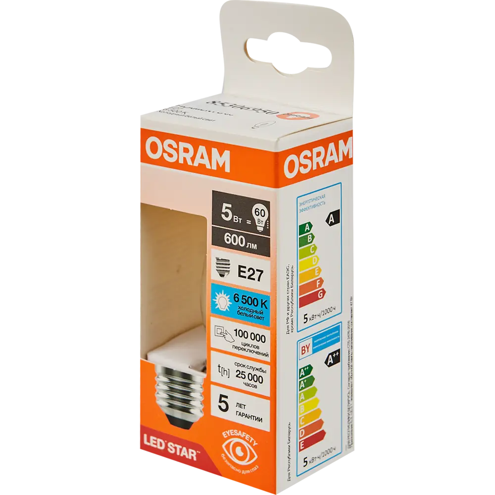Лампа светодиодная Osram В E27 220/240 В 5 Вт свеча 600 лм холодный белый свет 85306950 STLM-2198956  - Вид №3