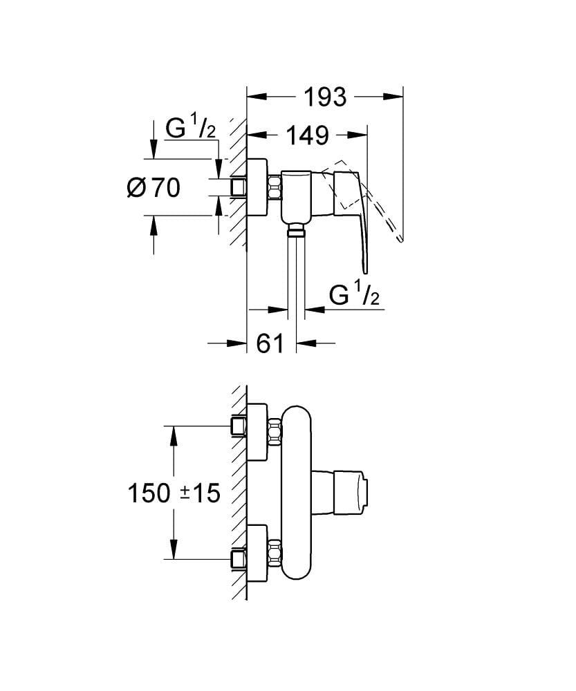 Однорычажный смеситель для душа с 2 отверстиями Grohe Eurostyle Cosmopolitan ARCH-00135871 - Вид №2