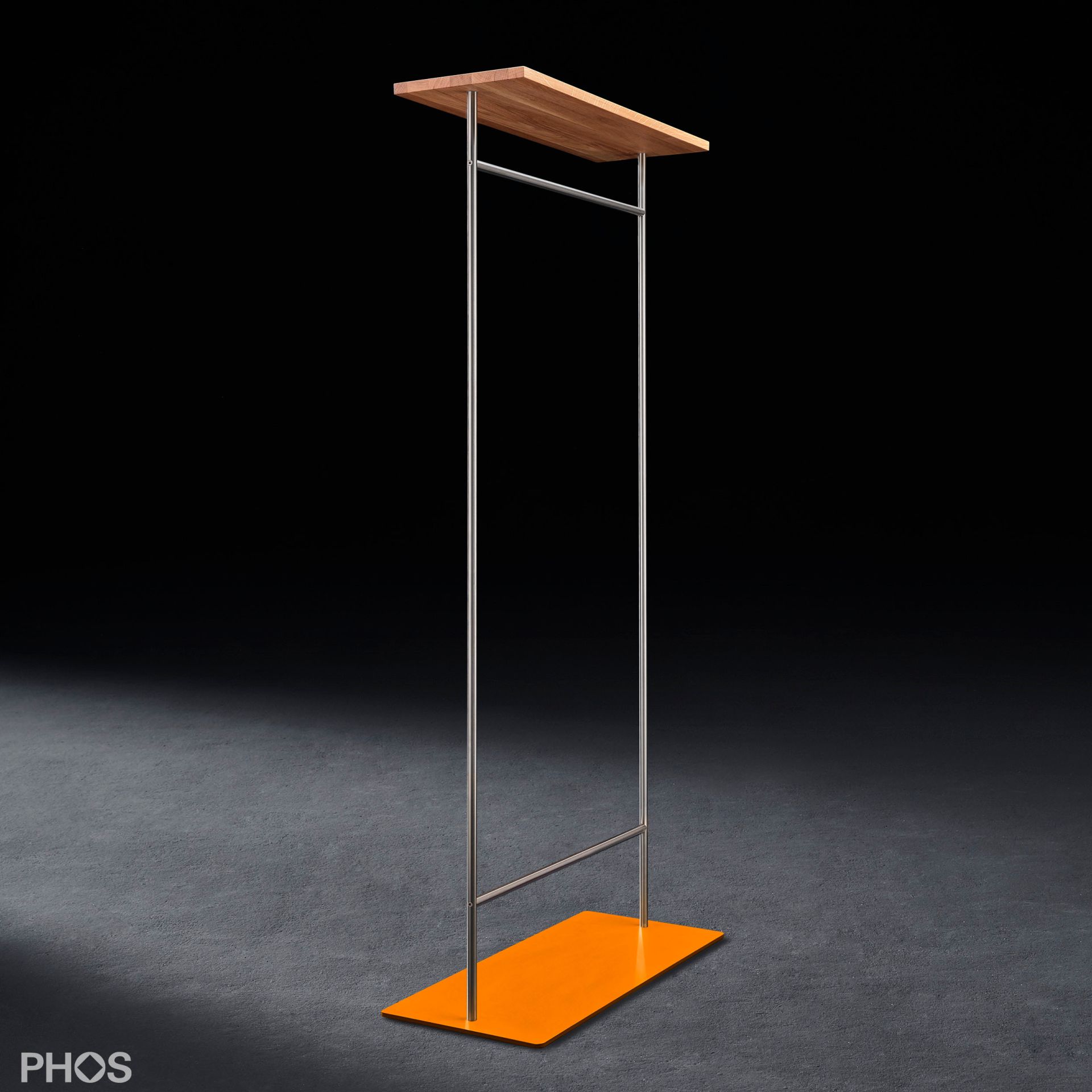 GST2-Eiche-BPO Двойной шкаф с гладкой штангой для одежды и полкой из дуба, основание: оранжевое. PHOS 