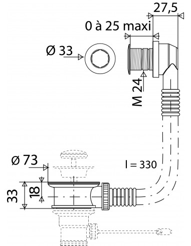 598400 000 00  Универсальный перелив для умывальника, крышка Д. ломкая длина 24 мм, хромирование Valentin Хром  - Вид №3