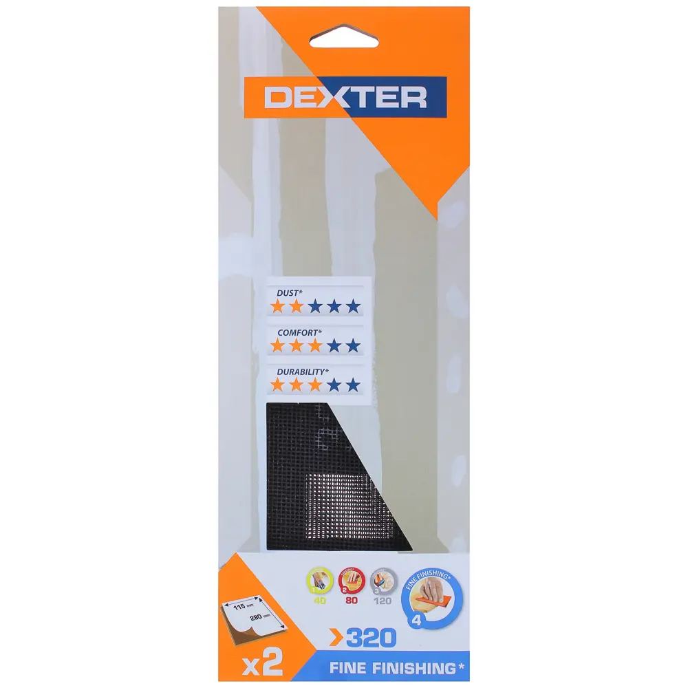 Абразивная сетка Dexter P320 для финишной шлифовки гипса, 2 шт 18843786 STLM-0013176 - Вид №2