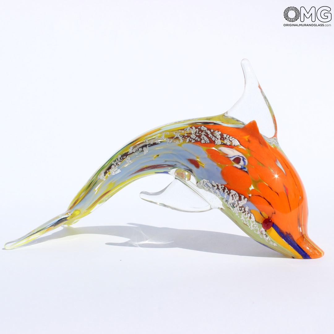 2296 ORIGINALMURANOGLASS Скульптура из муранского стекла Разноцветный дельфин 20 см  - Вид №1