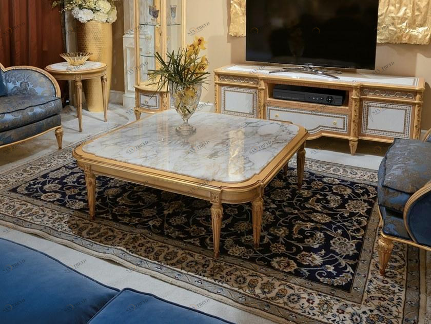 Bellotti Ezio Квадратный журнальный столик с золотой столешницей из мрамора калакатта 4970 4973 