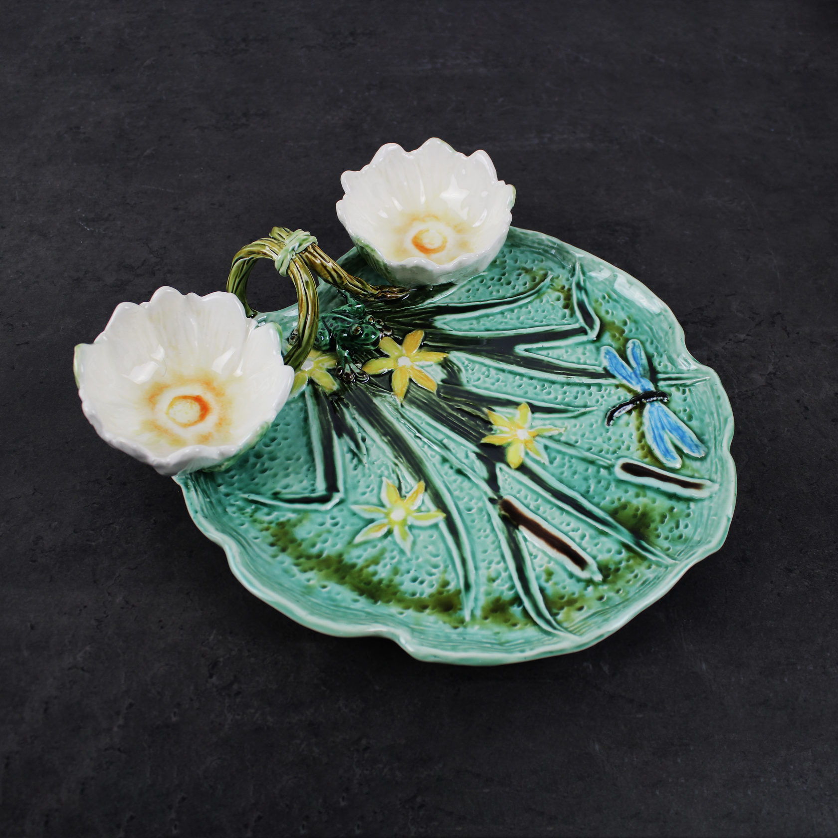 Блюдо для закусок (с двумя кувшинками) Голубой/Ящерица PROVANSFAIENCE sun-id-994524 - Вид №9