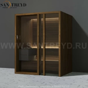 Effegibi YOKU.G45 SA.70300019 Сауна с правой дверью. Мощность: 4,5 кВт макс. Размеры: длина 174 см, ширина 132 см. Отделка: чёрный орех