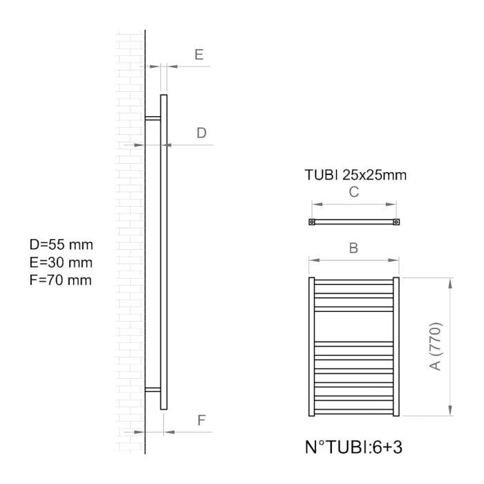 Настенный хромированный стальной полотенцесушитель с горячей водой Ercos Square ARCH-00057319 - Вид №3