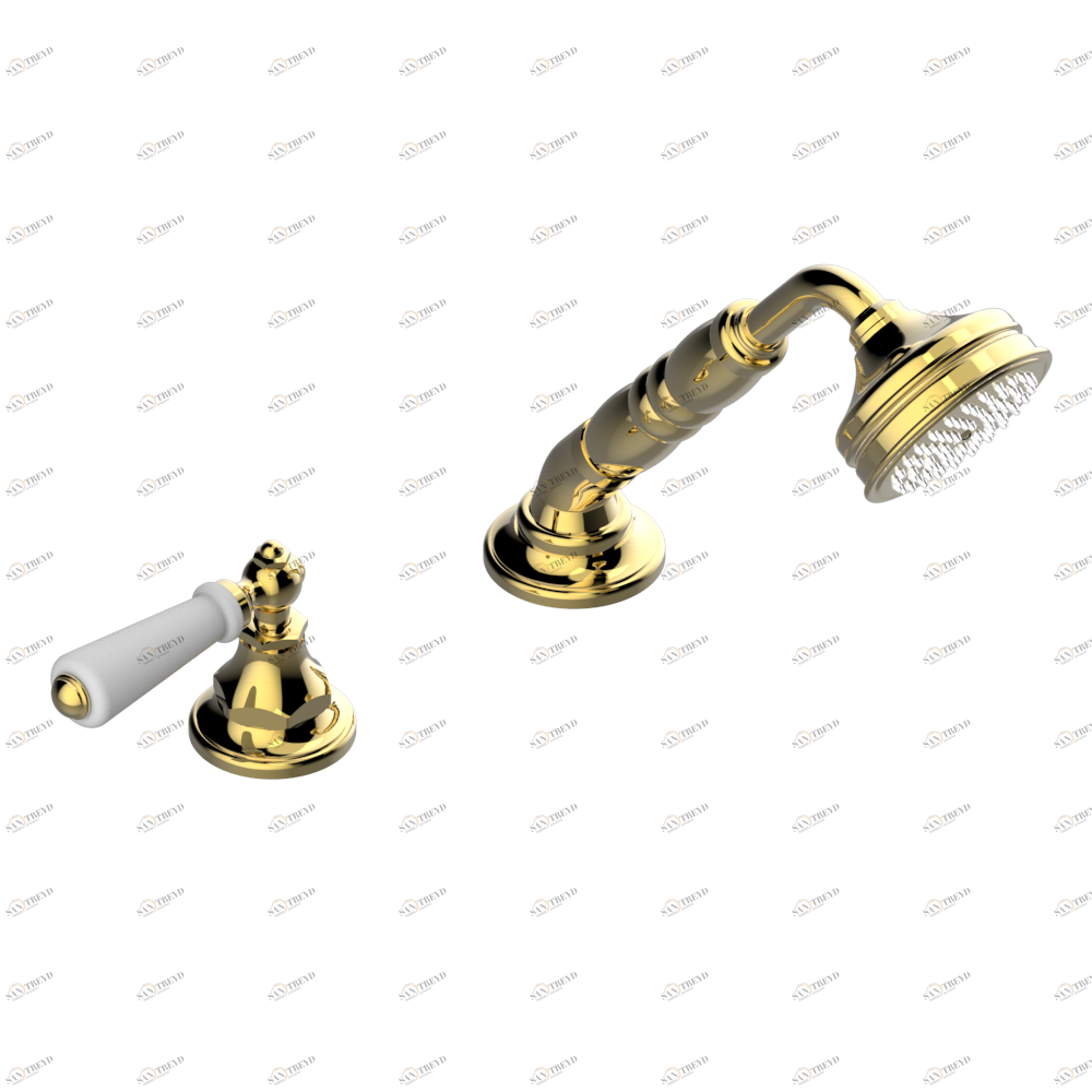 A04-6532/60A Смеситель керамический устанавливаемый на борту с ручным душем с ручкой одновременной регулировки – потока/температуры Thg-paris Broadway с рукоятками Покрытие PVD золотистый цвет A04 6532/60A CAT.F