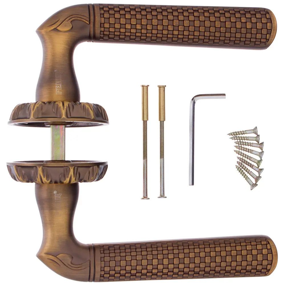 Ручки дверные на розетке Renz Леон, ЦАМ, цвет кофе STLM-2087168 - Вид №2