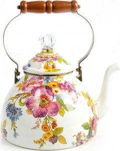 10654487 Mackenzie-Childs Чайник 2л (белый) Flower Market Сталь