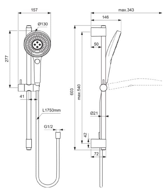 Подъемный стержень с ручным душем Ideal Standard IDEALRAIN SOLOS - A7897 ARCH-00011990 - Вид №1