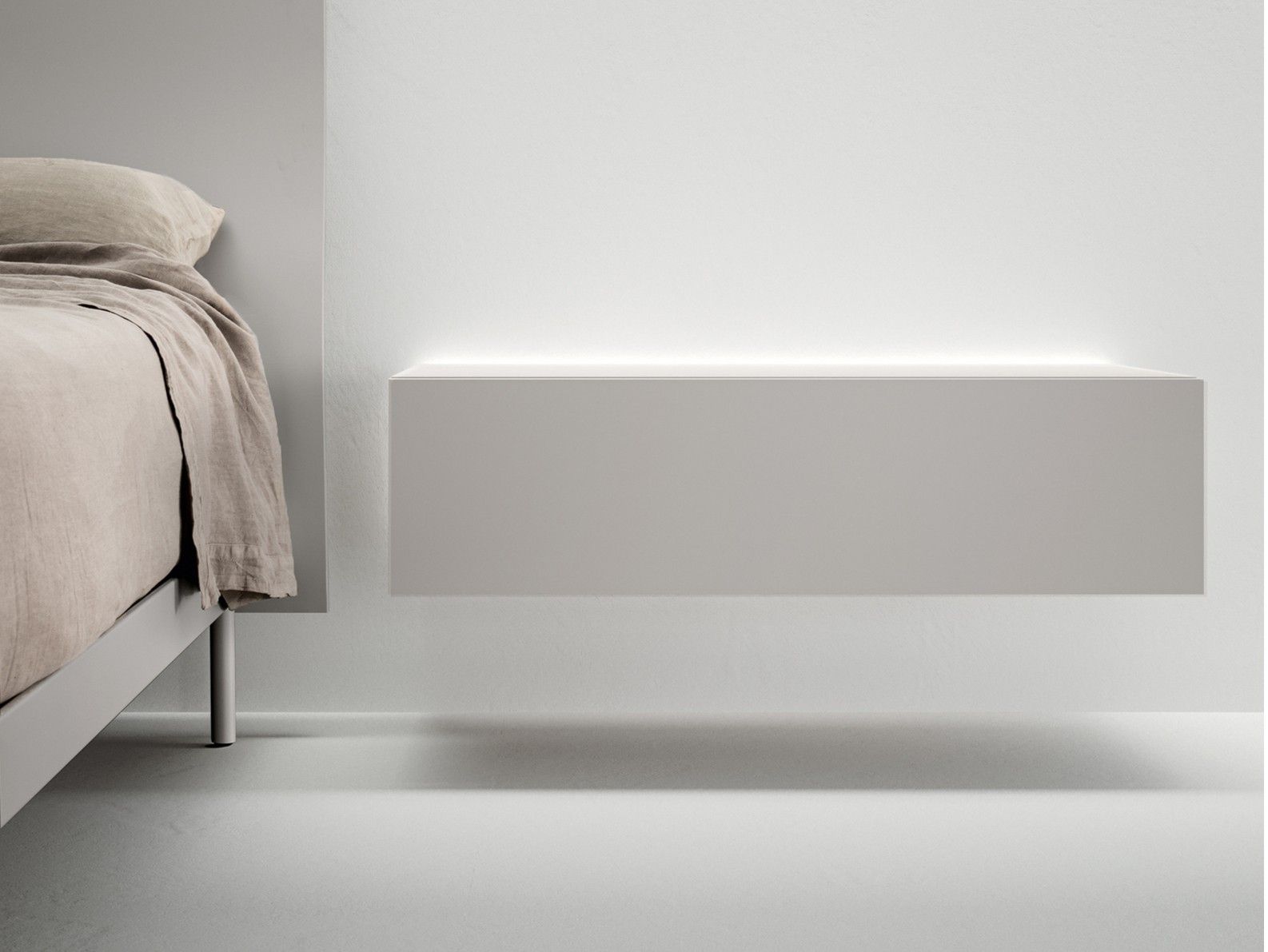 Деревянная прямоугольная подвесная прикроватная тумбочка с освещением Caccaro Filnox ARCH-00053345 - Вид №1