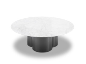 Круглый журнальный столик из мрамора и нержавеющей стали с центральным основанием