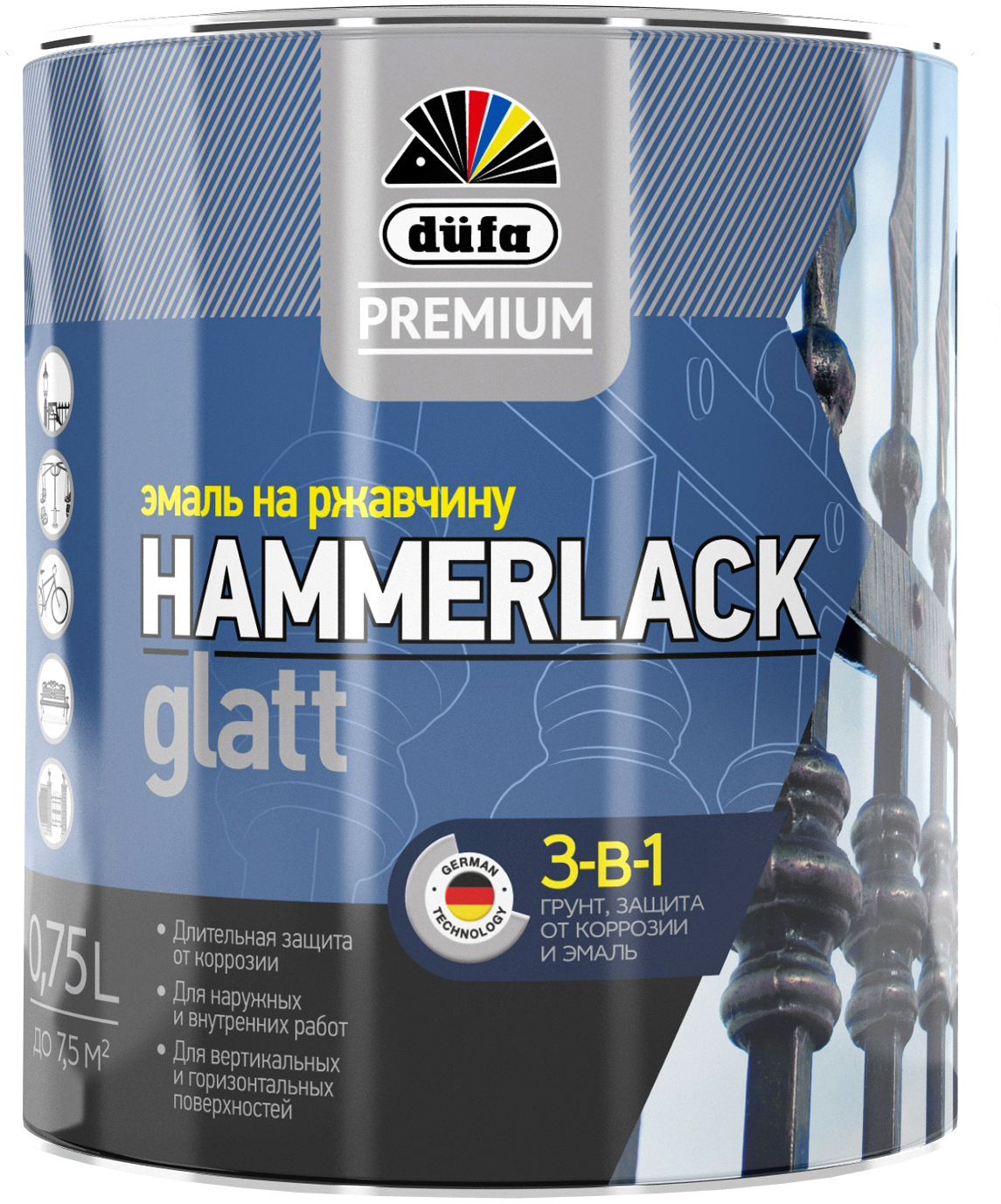 82821006 Эмаль по ржавчине 3 в 1 Hammerlack цвет серый 0.75 л STLM-0036539 DUFA