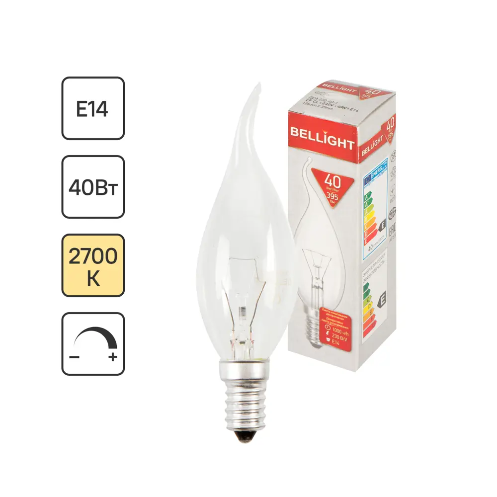 Лампа Bellight E14 свеча накаливания 40Вт теплый свет 15062423 STLM-0005282