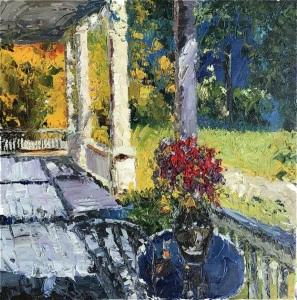 Картина на холсте 100х100 см "Весеннее настроение" EVENHOME КАРТИНЫ МАСЛОМ 130000 Голубой;зеленый;разноцветный