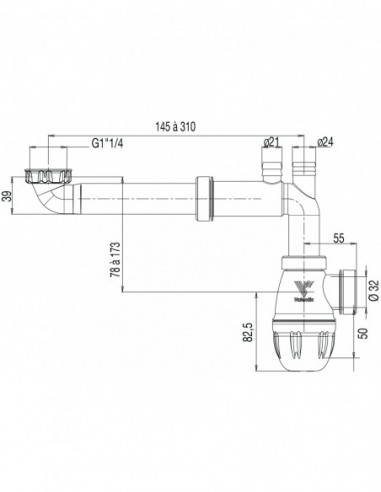 611100 001 00  Соединительная трубка Connectic для экономии места для умывальника, регулируемая, размер NF, диаметр 32 мм, двухкомпонентный Valentin Белый  - Вид №6