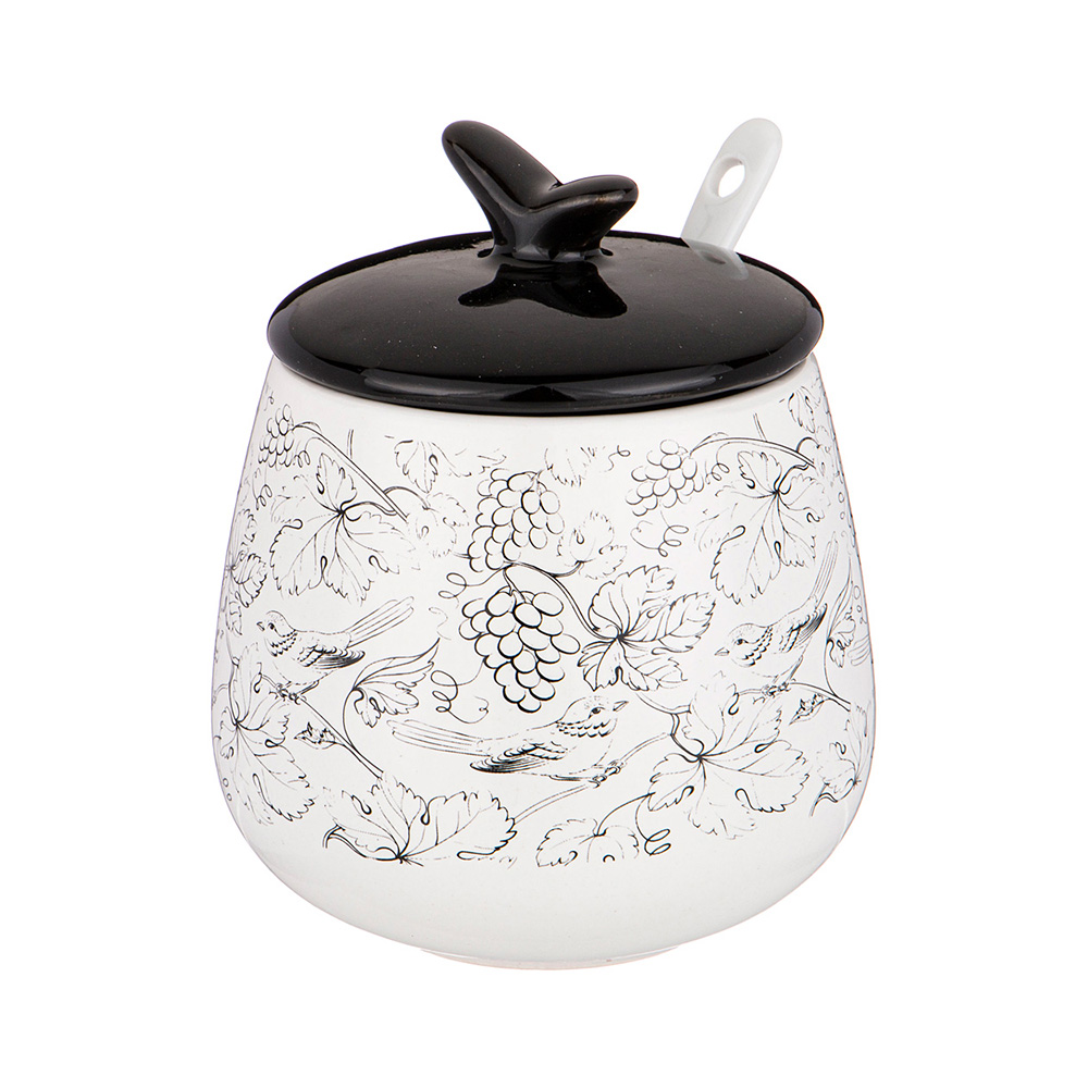 155-598 Посуда керамическая САХАРНИЦА С ЛОЖКОЙ КОЛЛЕКЦИЯ "BLACK & WHITE" 400 мл Lefard 