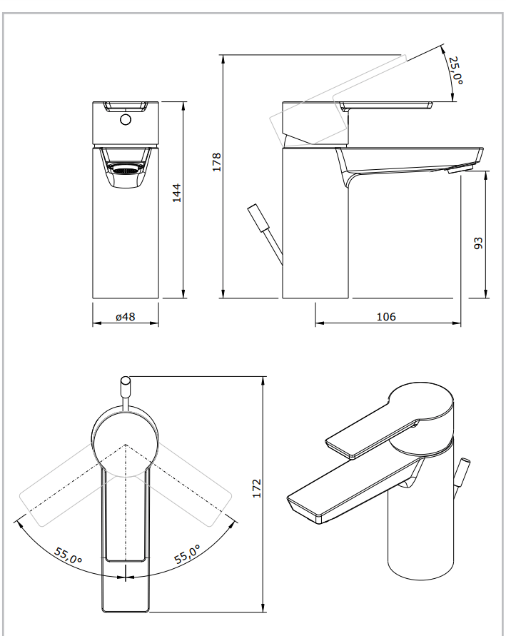 Смеситель для раковины Sanindusa Master 40 525030011, с донным клапаном - Вид №1