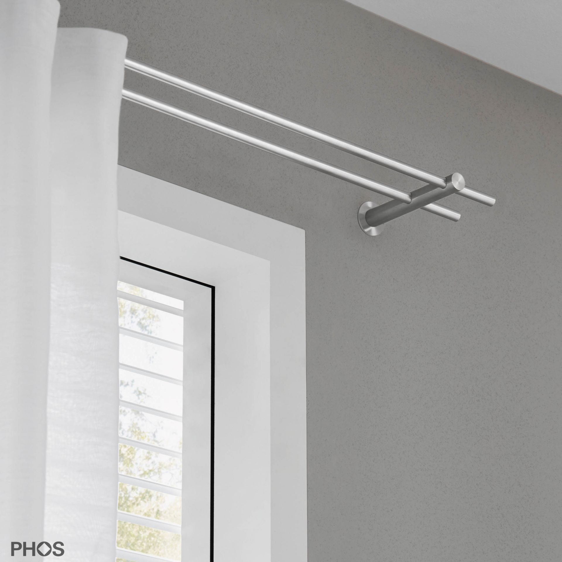 VS20-140D2800 Комплект карнизов: двуствольный 280 см с 2 держателями и 1 держателем карниза в качестве центральной опоры PHOS  - Вид №1