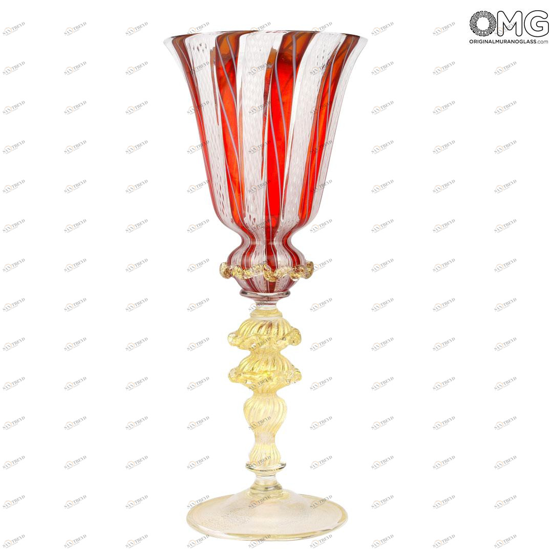 3353 ORIGINALMURANOGLASS Красный венецианский бокал с филигранью - муранское стекло OMG 10 см 