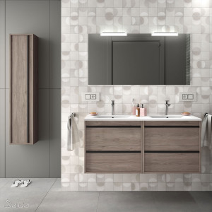 84958 SALGAR Комплект мебели для ванной ATTILA 1200 ETERNITY OAK + Раковина + Зеркало + Свет Робл Вечность